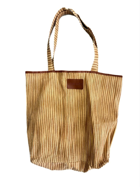 Chico's Handbags - Chico’s Striped Woven Straw Tote Bag - Tan & Cream Boho Beach Bag